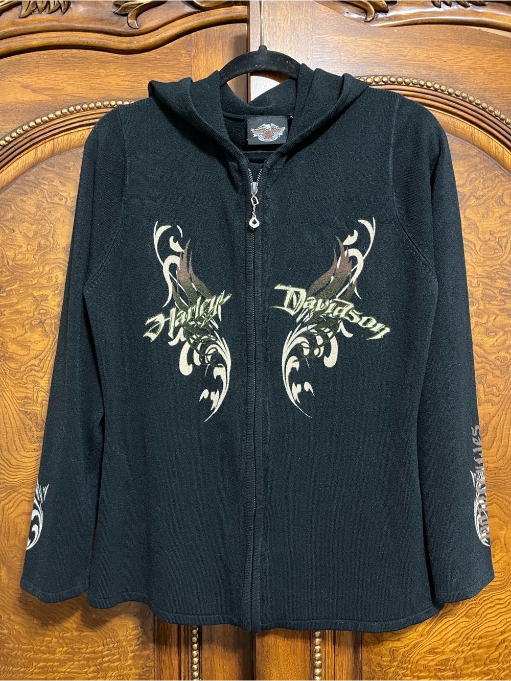 Harley Davidson Ladies Hooded Sz Large Zip Sweater